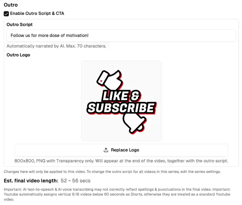 New Video Outro Interface